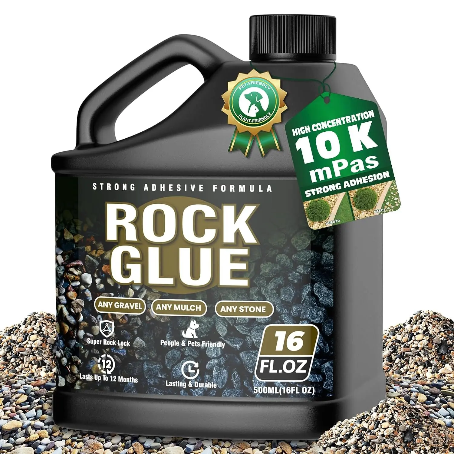 16OZ Synthetic Gravel Fixing Glue - Easy-to-Use Landscaping Stabilizer, Fast-Dry No-Dilution Adhesive for Rocks, Pea Gravel
