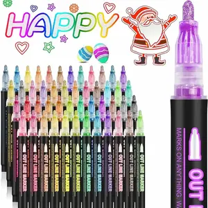 Double-Line Outline Art Marker Pen Set, 8-48 Colors, DIY Graffiti Highlighter Pens, Drawing Markers for Scrapbook, Poster, Card Coloring