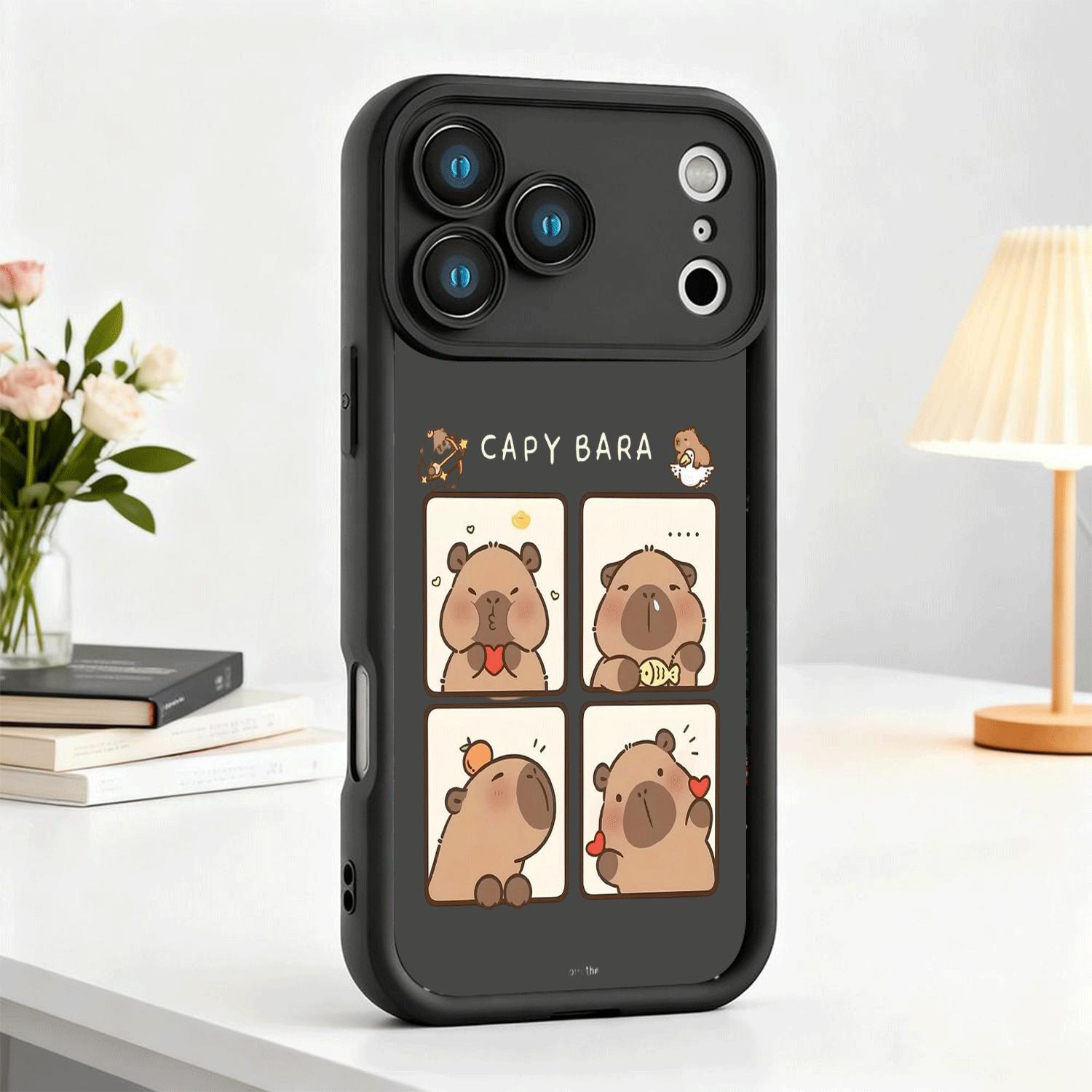 A set of cute and soothing capybaras, a new trendy original design phone case with a spiral staircase motif, available in white, black, and red, suitable for various iPhone models, including iPhone 17, 17 Pro, 17 Air, 17 Pro Max, 16, 15, 14, 13, 12 Plus/