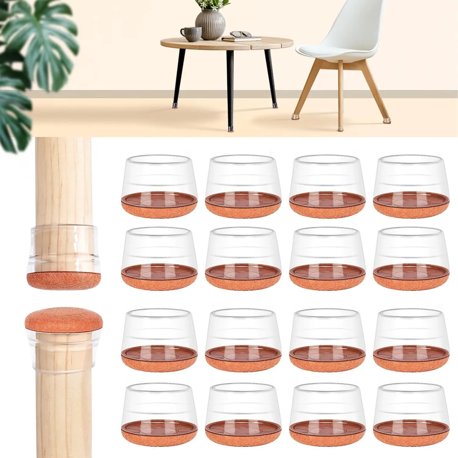 16 count  Chair  Floor Protectors Chair  Protectors for Hardwood Floors Felt Chair  Floor Protectors to Protect Floors  Noise(L-Fit 1.2"-1.4")