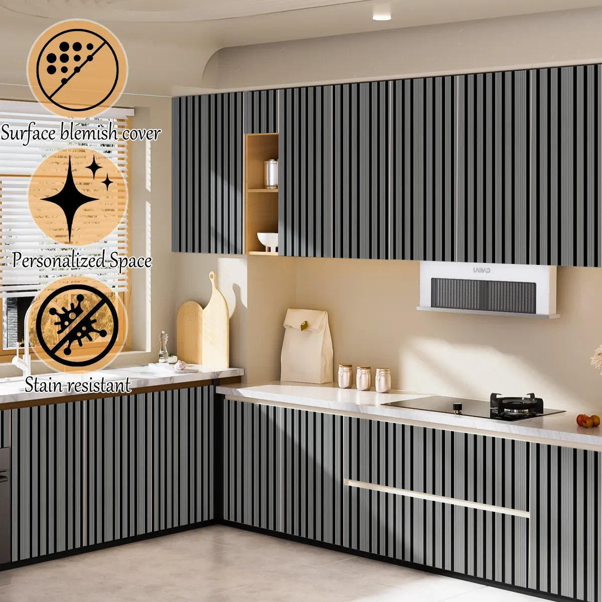 Peel and Stick PVC Wallpaper, Plain Simple Vertical Striped Self Adhesive Wall Paper, Beginner Friendly Decor for Bedroom Living Room Office
