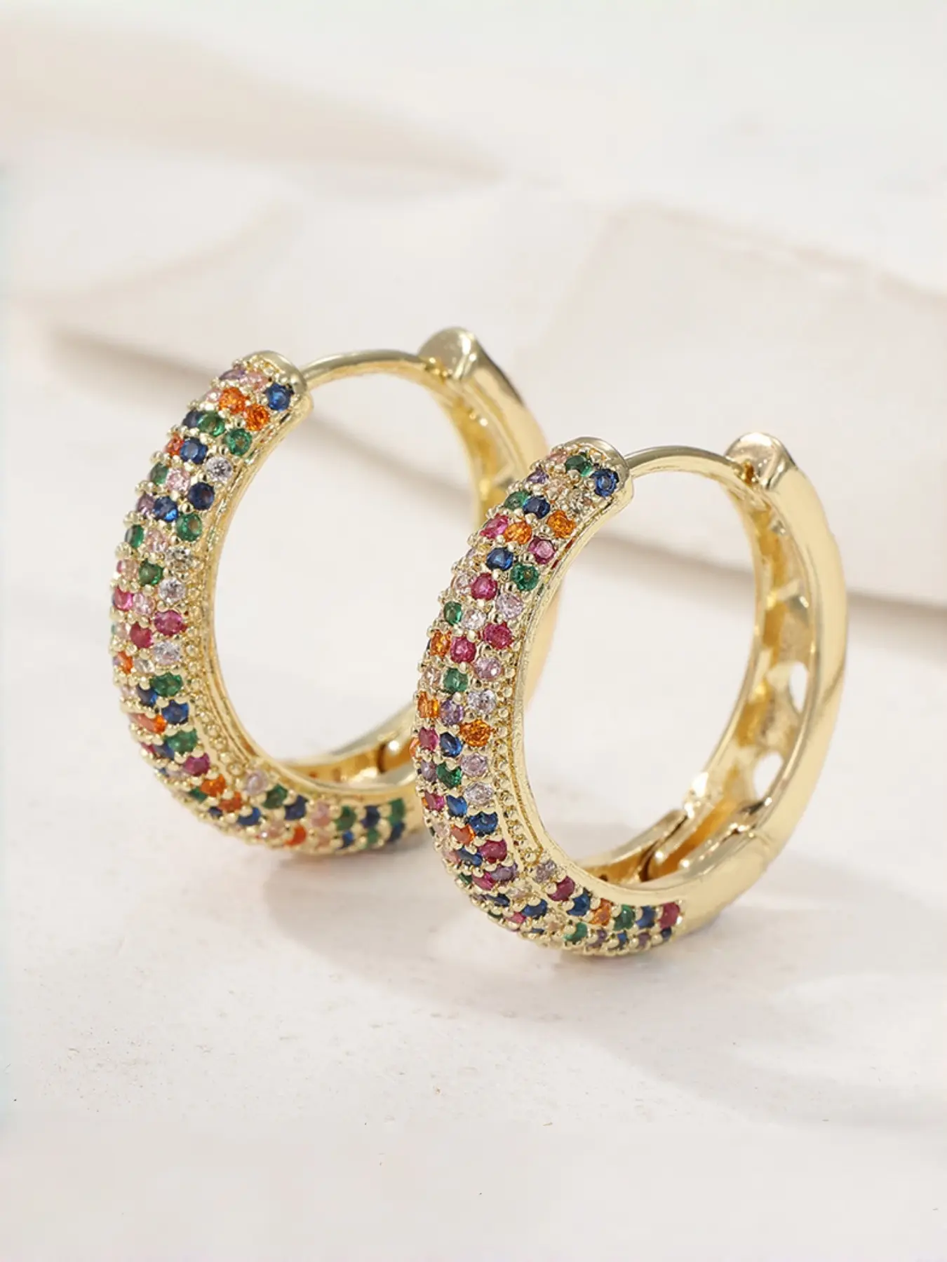 Luxury Gold Multicolor Rhinestone Hoop Earrings – Sparkling Crystal Paved Statement Earrings for Women, Elegant Party Jewelry, Earring Hoops