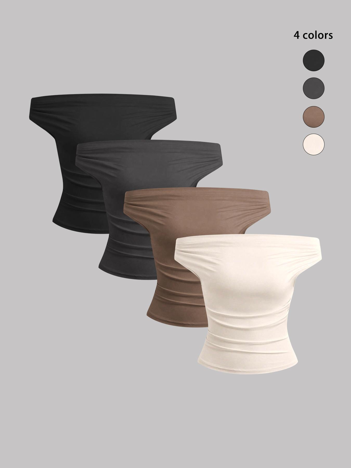 Women's Solid Off Shoulder Tee, Elegant Fashion Ruched Top for Daily Outdoor Wear, Ladies Clothes for All Seasons