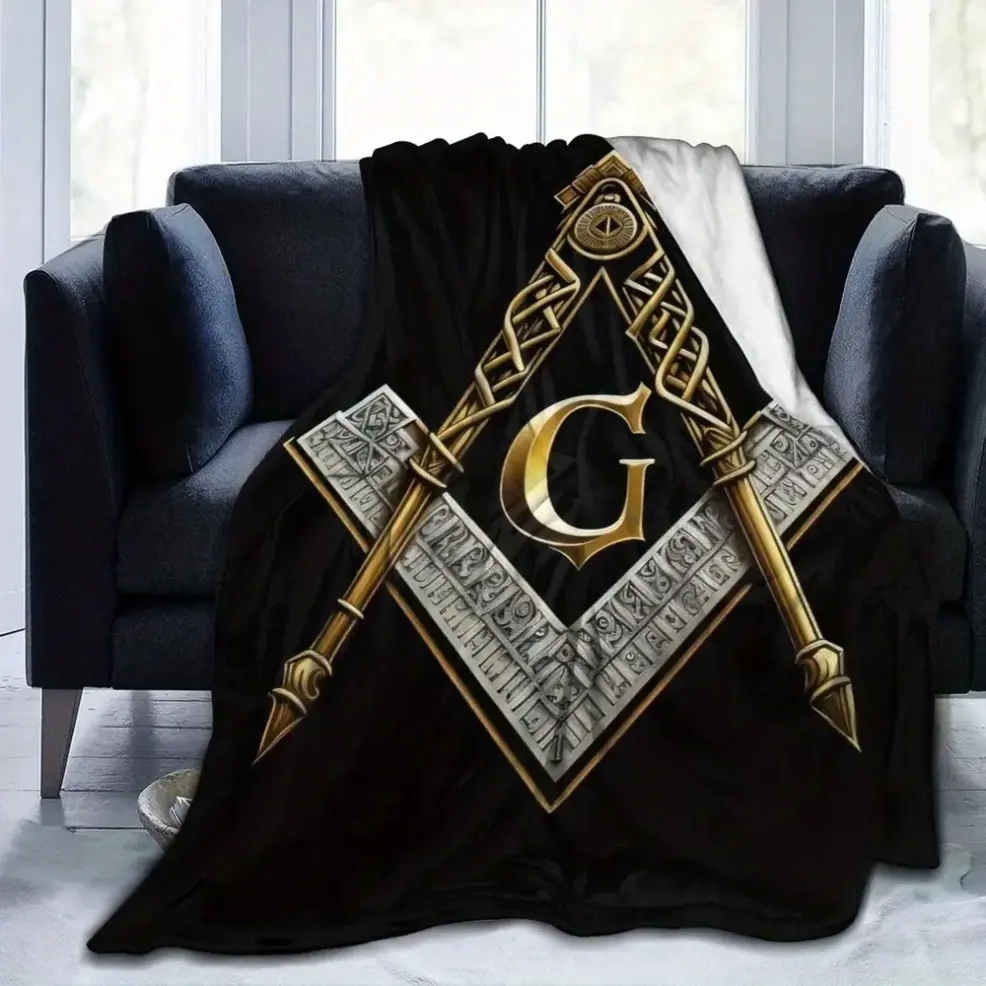 Unisex Masonic Master Mason Flannel Throw Blanket, Heavyweight Plush, Freemason Symbols Print (All-Seeing Eye, G Emblem), Baby Blankets and Adult Blankets, Soft Cozy, Machine Washable, All-Season Decor Blanket for Bed, Couch, Ideal Freemason Gift