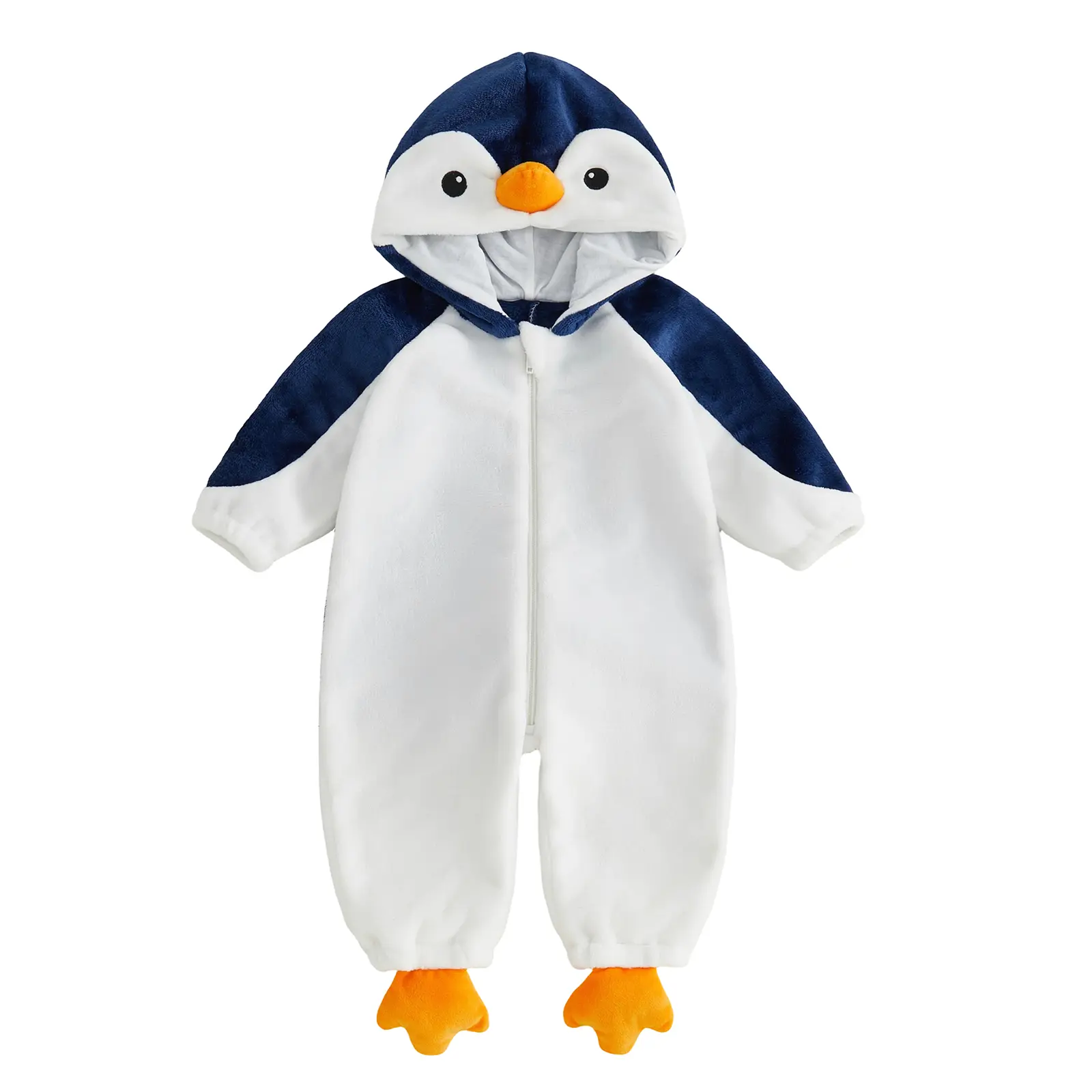 Babamoon Toddler Infant Baby Girl Boy Penguin Costume Fleece Long Sleeve Zip-up Hooded Romper Halloween Cosplay Costume Jumpsuit for Party Stage