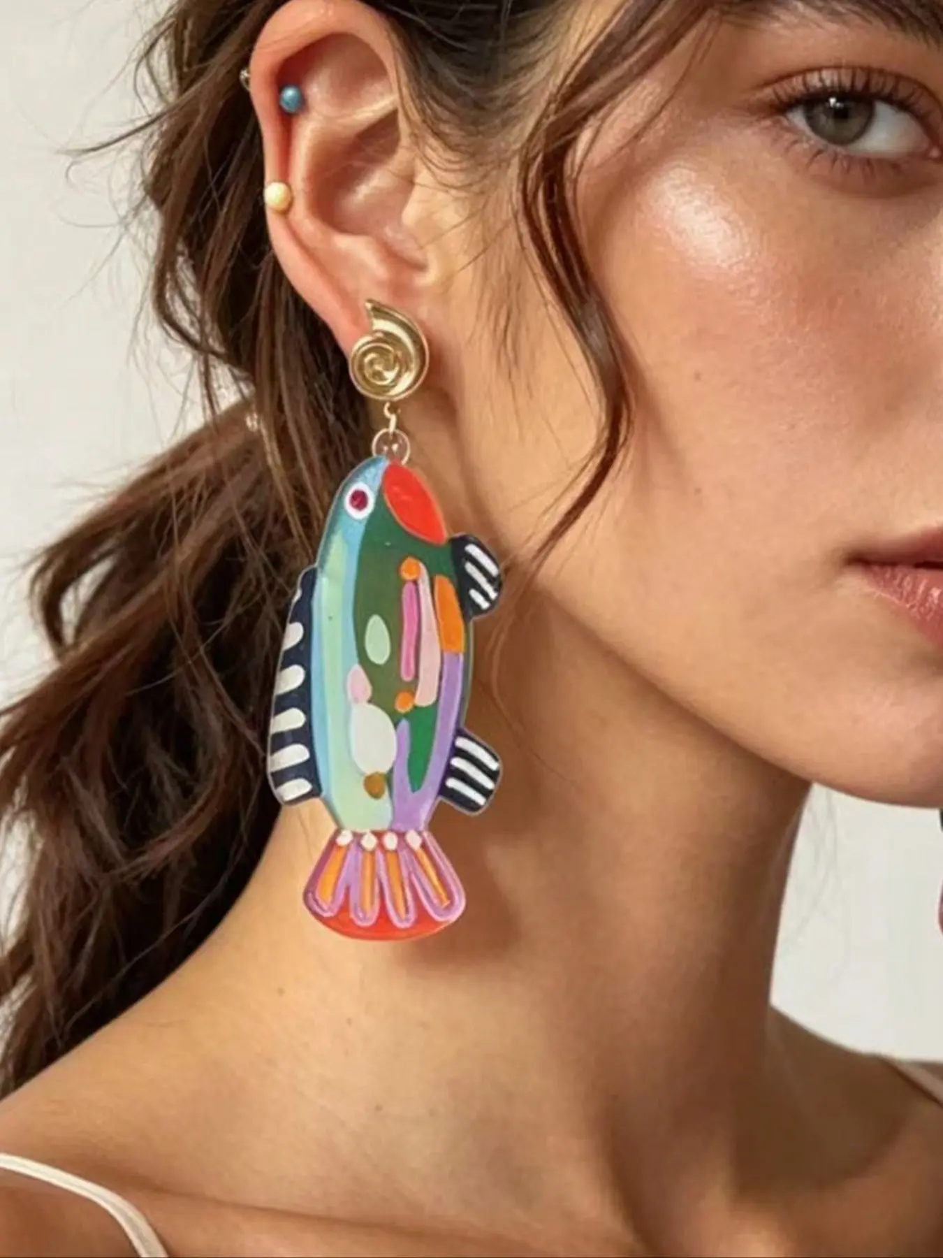 1 Pair Vintage Ocean Style Acrylic Fish Dangle Earrings, Creative Unique Design, Women's Daily Wear Earrings, Fashionable Jewelry Accessories