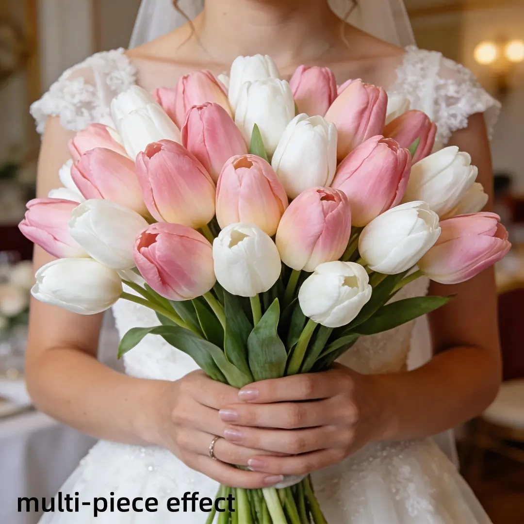 Extra-Large Bouquet of Artificial Tulips—4 White + 4 Pink, perfect for decorating your living room and dining table. These fade-resistant Nordic-style home decor pieces are an ideal choice for anniversary and party decorations—holiday decorations