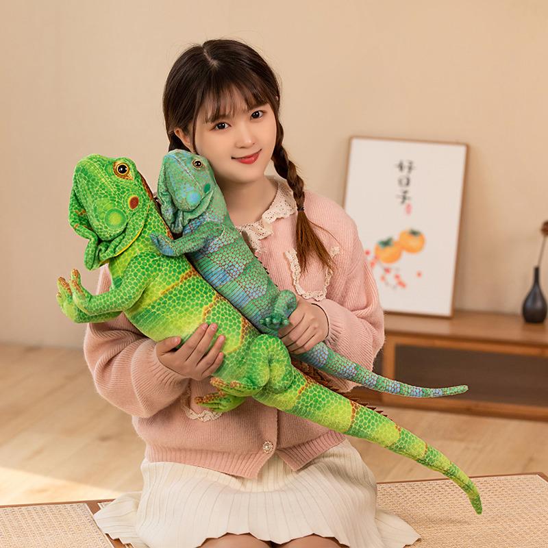 Lifelike Green / Brown Iguana Lizard Figurine Model Cute Reptile Lizard Plush Toys Simulation Animal Stuffed Doll Boys Gifts
