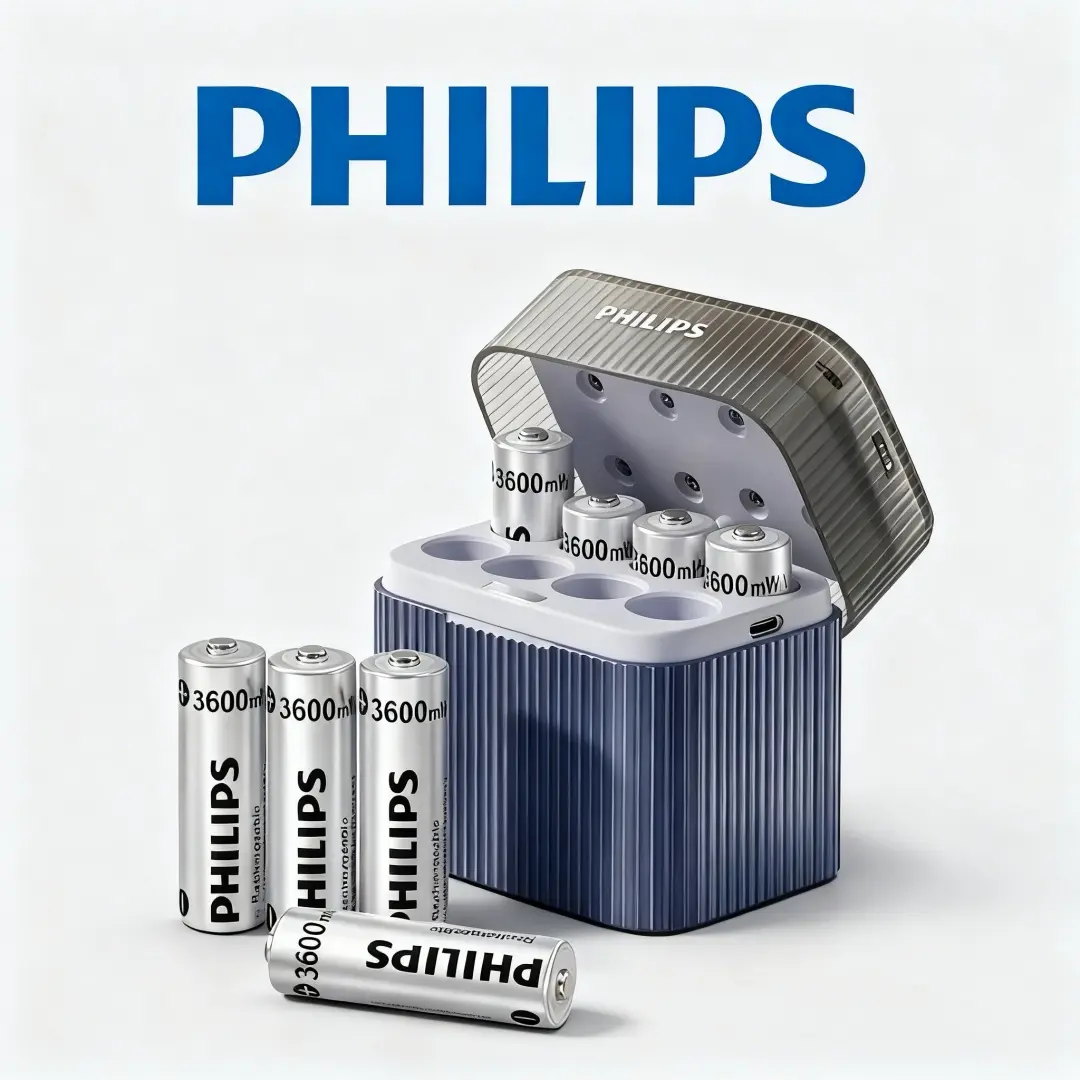 Philips Rechargeable AA Batteries 8 Pack with Fast Charger, 2026 New Version 1.5V Li-ion Batteries 3600mWh High Capacity for TV Remote, Game Controller, Toys & More, Ships Fast