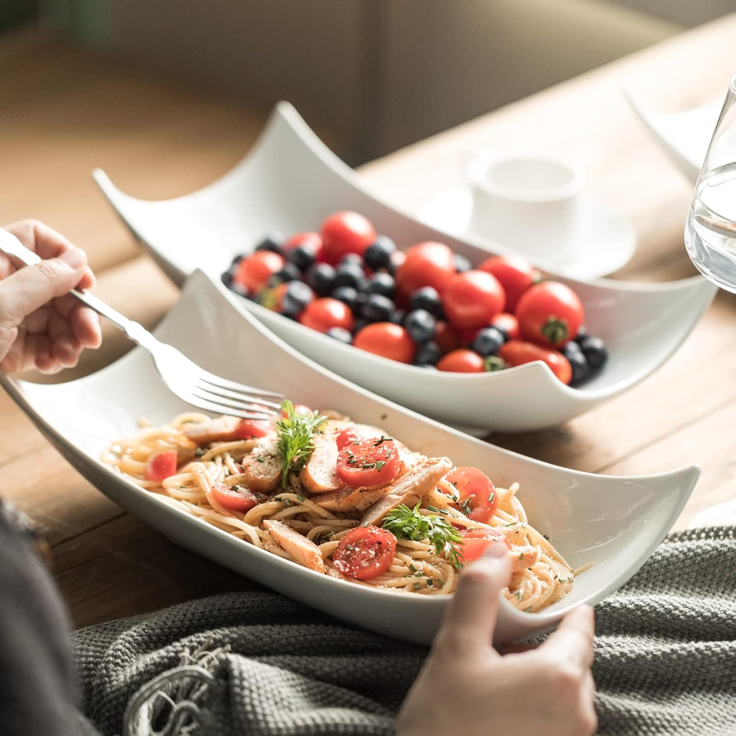 Serving Platters Serving Bowls Set Turkey Serving Platter Porcelain Serving Dishes For Entertaining Special Curved Deep Large Thanksgiving Christmas Dishes Gifts Set of 3 White 12 Inch