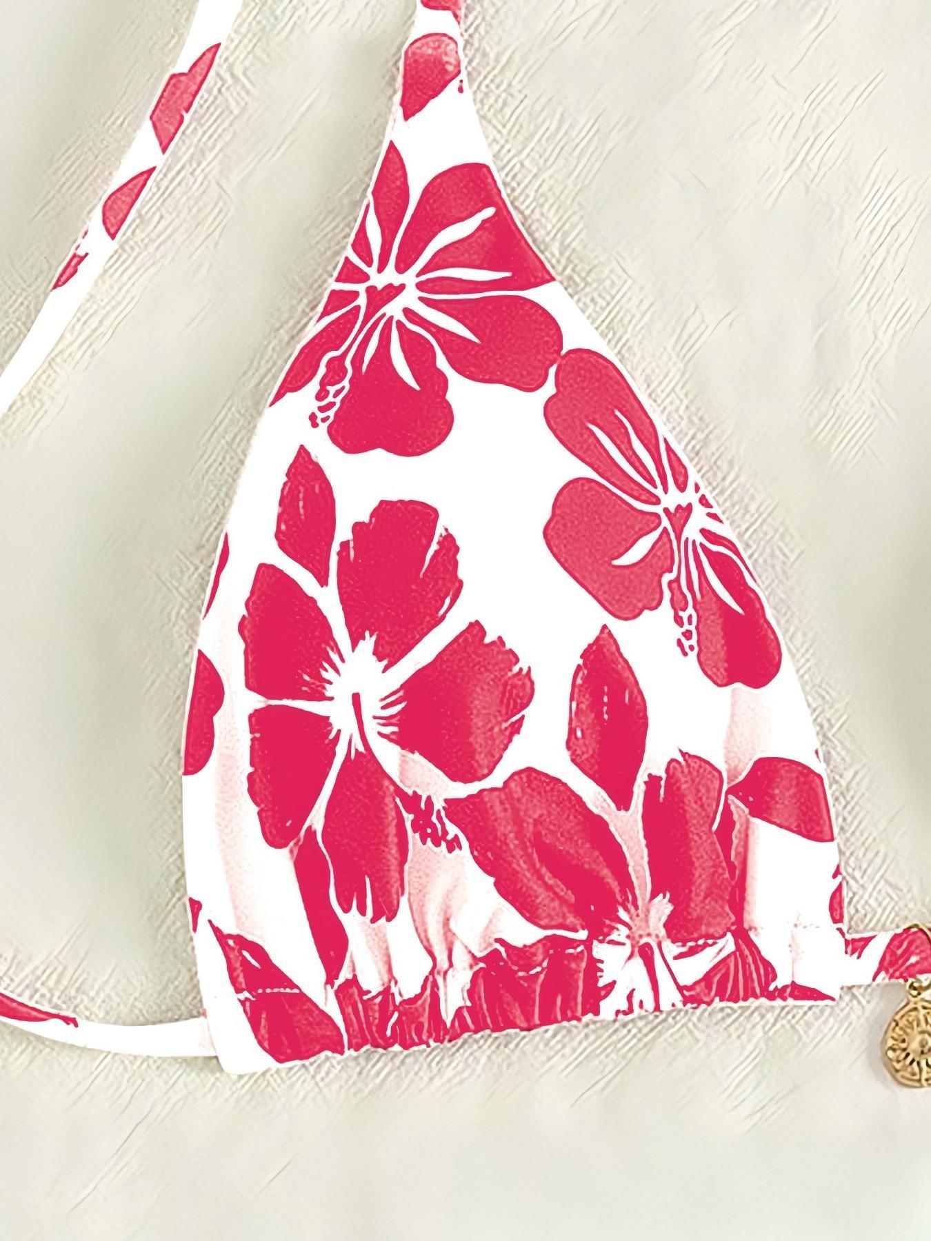 Two-Piece Set Women's Floral Print Bikini Set, Flower Print Bikini, Casual Swim Top & Swim Bottom, Two-piece Swimsuit for Summer Beach Holiday