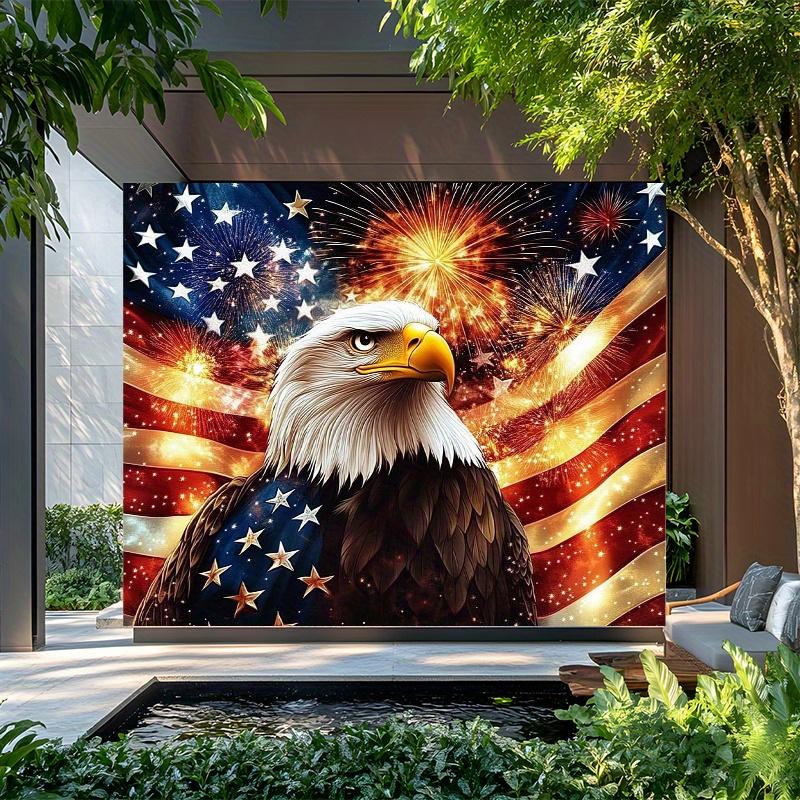 1pc a Patriotic Backdrop Featuring an Eagle And Fireworks for The 4Th of July - a Colorful Polyester Party Banner That Requires No Setup, Suitable for Indoor Or Outdoor Use During Celebrations, Bars