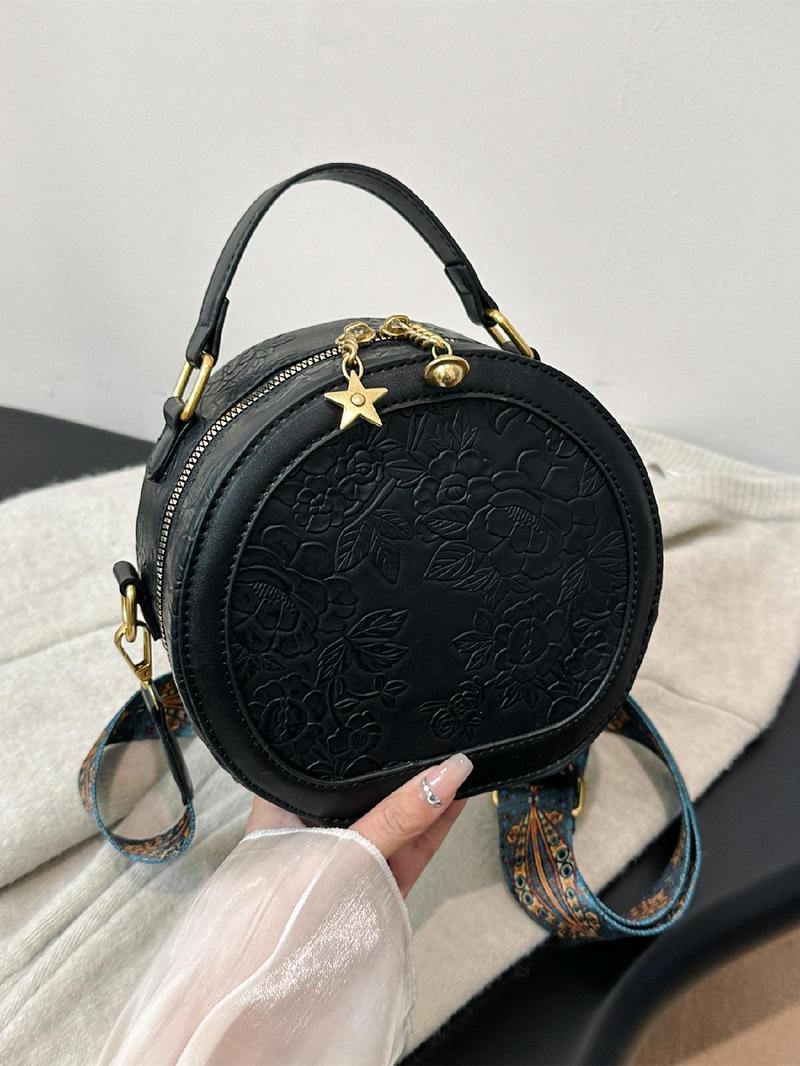Vintage Floral Pattern Handbag, Floral Embossed Satchel, Fashionable Elegant Embossed Bag, Star Decorated Crossbody Bag for Women 2025, Trendy Luxury Designer Matching Shoulder Everyday Bag for Women, Crossbody Purses
