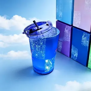 Light Up Party Cups, 14oz Plastic Glowing Tumbler with Straw and Lid, Liquid Activated Drinkware for Events with 5-8 Hour Replaceable Batteries, 5–8 Hours