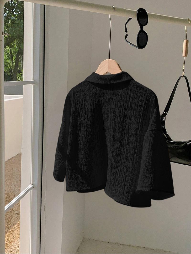 Women's Solid Color Shirt, Casual Button Front Top for Summer, Women's Clothing for Daily Wear