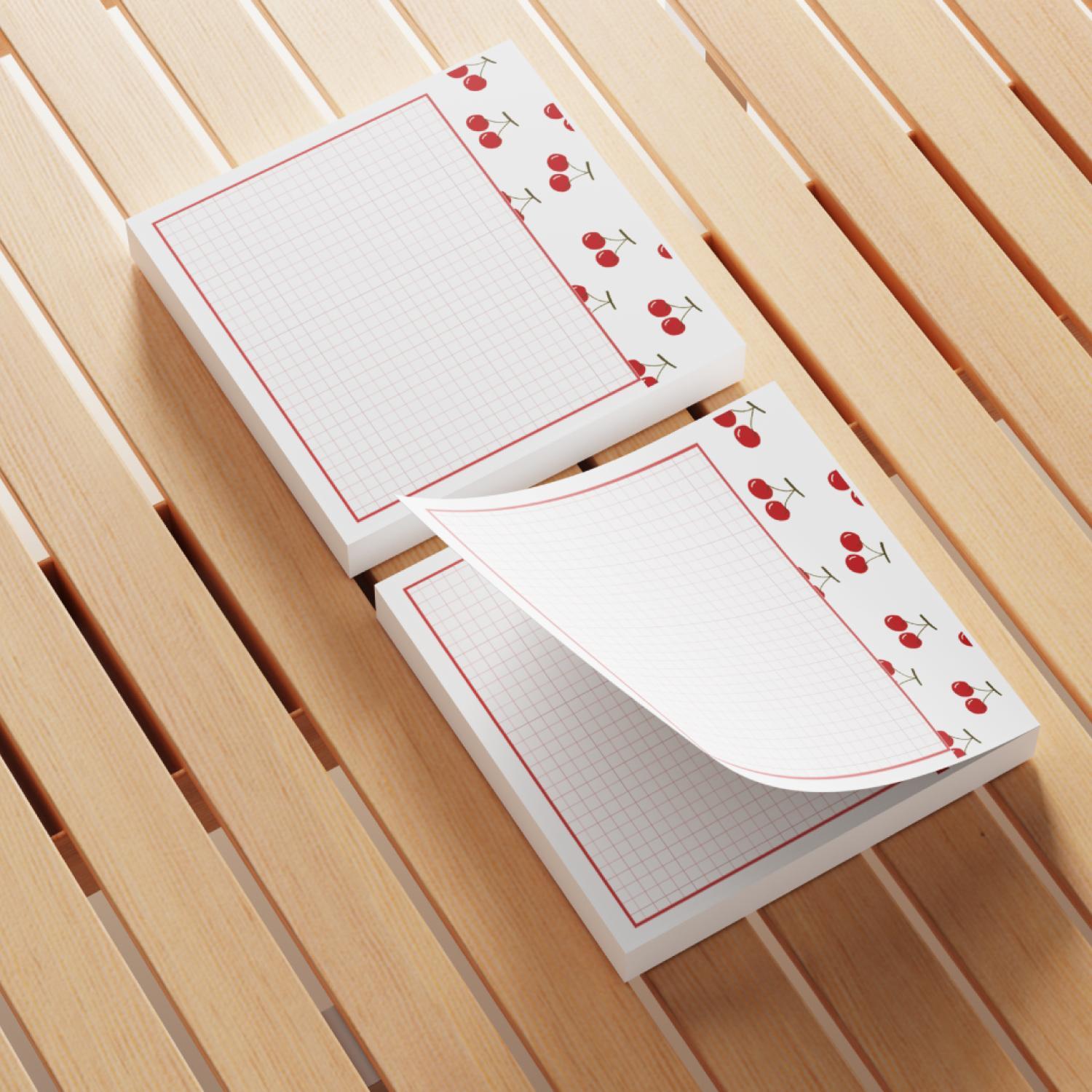 Cherry Pattern Sticky Note, 4 Counts/set Cherry Note Pad, Adhesive Memo Note Office Supplies for School Office Home Kitchen