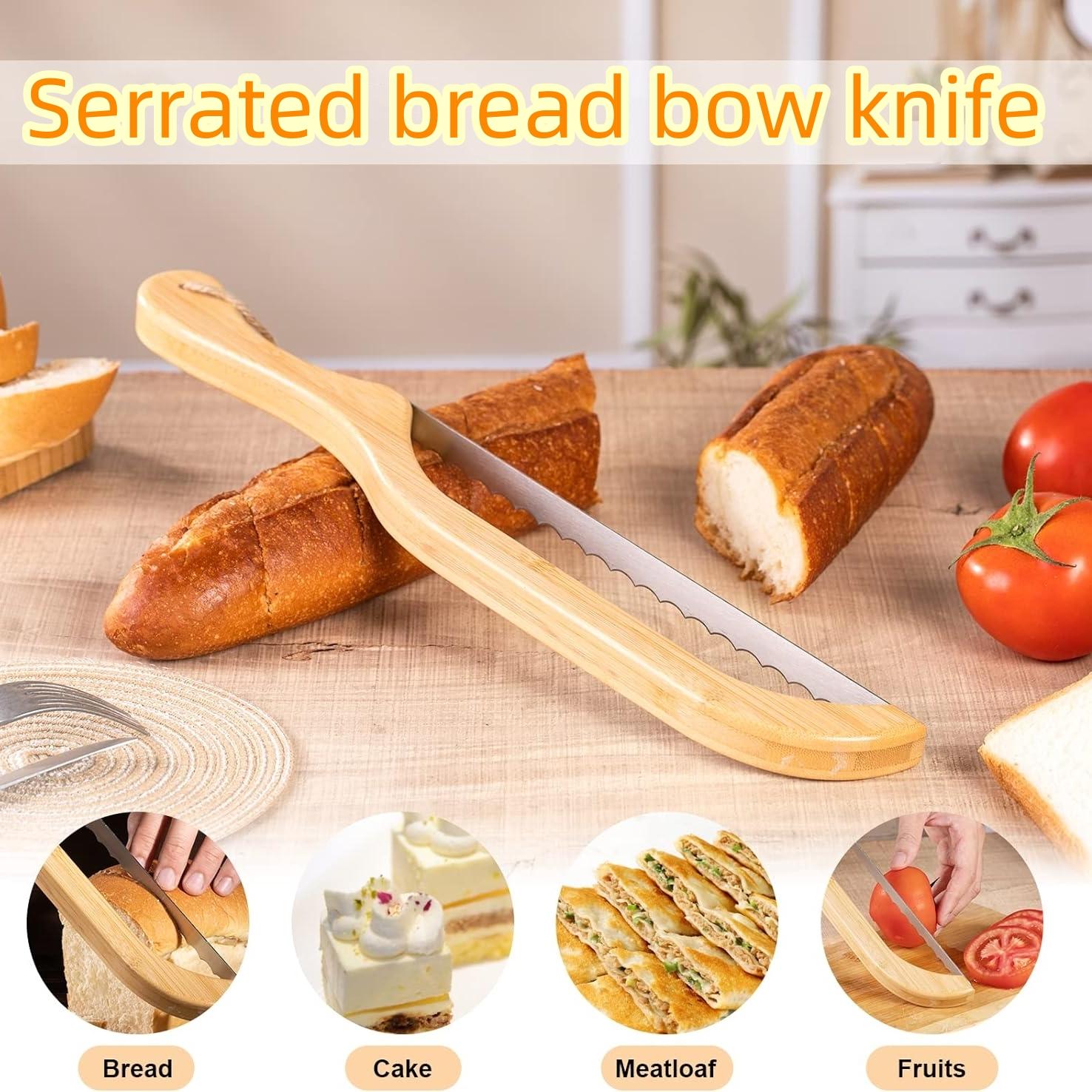Wooden Bread Knife, 1 Count Stainless Steel Bread Slicing Knife with Hanging Rope, Bread Knife for Homemade Bread Sourdough Bread, Stainless Steel Knives