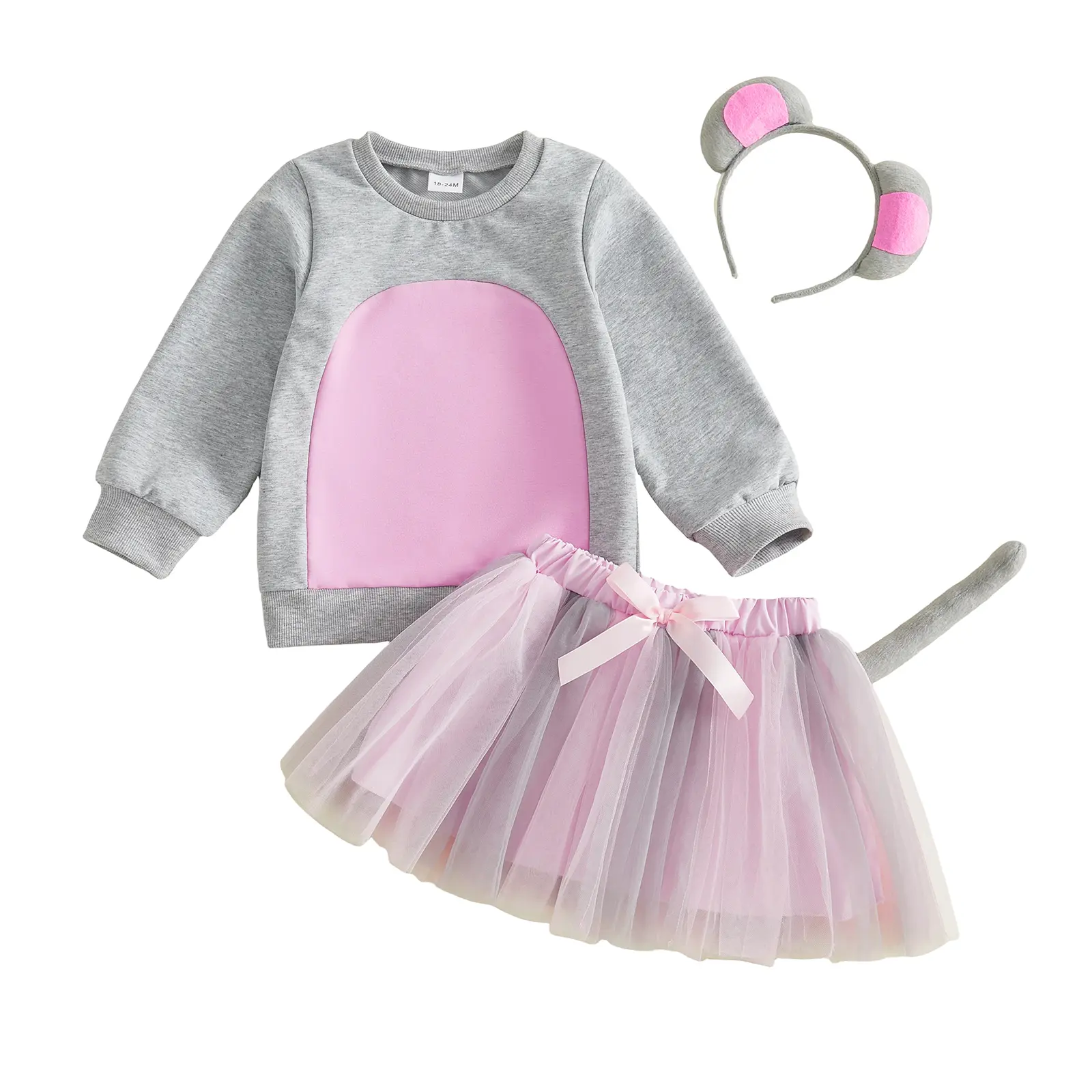 Toddler Baby Little Girl Halloween Mouse Costume Set Sweatshirt Tulle Skirt Ears Headband &Tail Outfits Set Fall 1-6 Years