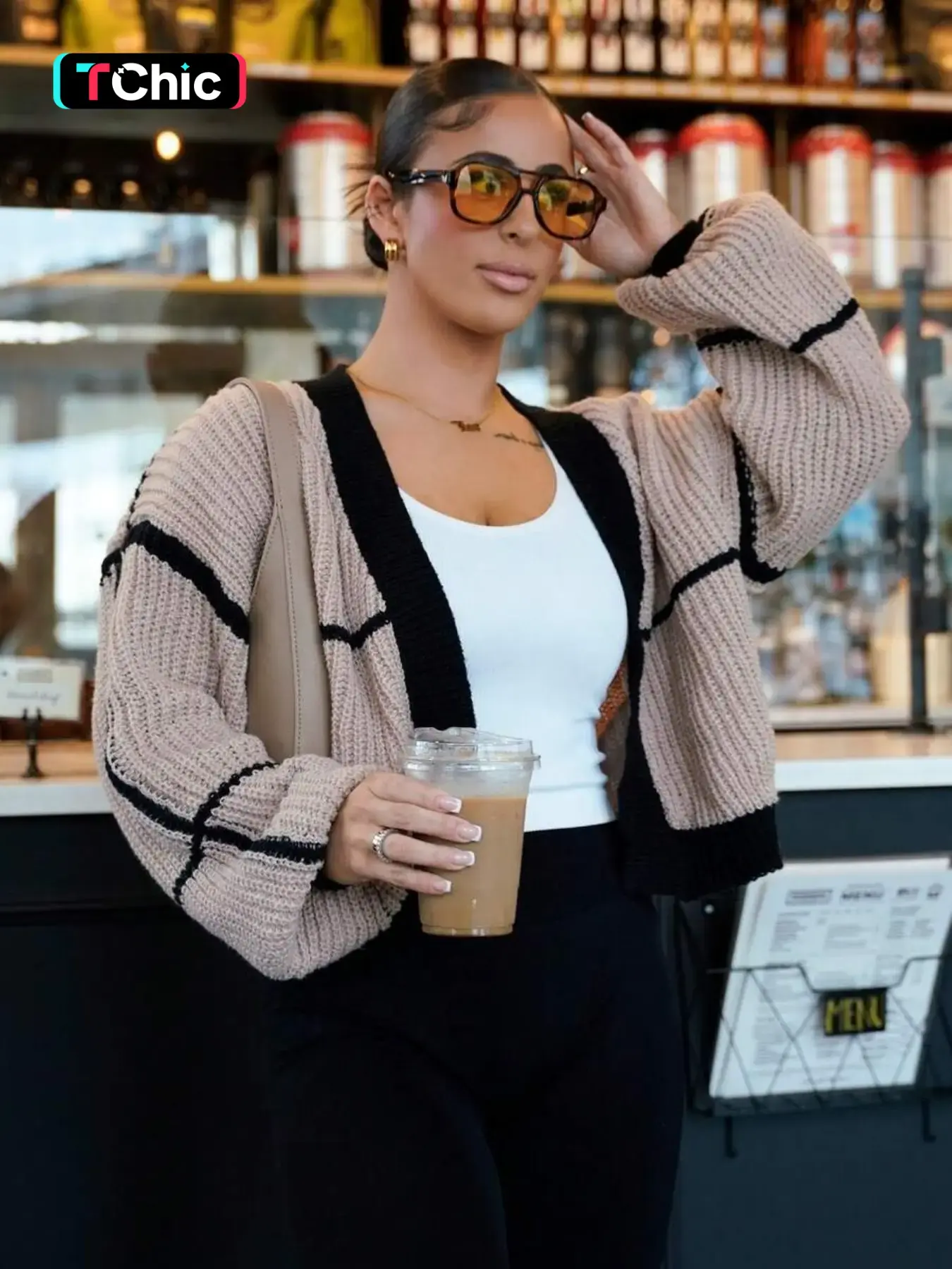 Women's Open Front Colorblock Long Sleeve Crop Knit Cardigan, Casual Spring Fall Winter Streetwear Loose Fit Stylish Fashion Chic Cozy Cute Short Cardigan Sweater, Women Fall Cardigan, Crop Cardigan for Women, Going Out Tops for Fall