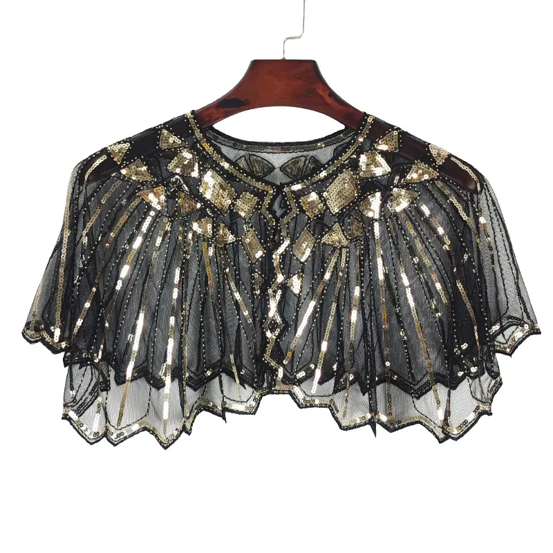 Women Summer Sequin Bolero Jacket Glitter Mesh Lace Hollow Out Cape Cover Up Shawl Shoulder Wrap for Beach Wedding Party Club Night Evening