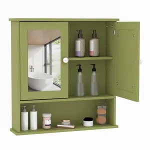 Bathroom Wall Cabinet with Mirrored Doors – Slim Medicine Cabinet with Adjustable Shelf – 2.2x23x5.1 Inch Compact Wall Cabinet for Bathroom, Kitchen, Laundry Room, Entryway, Green/White/Oak