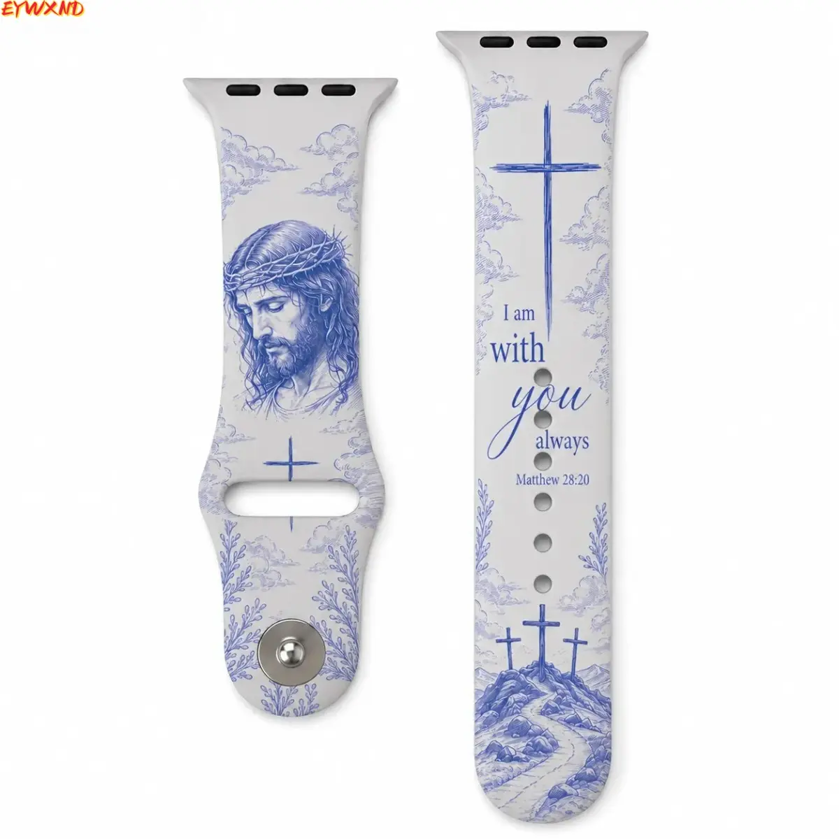 EYWXND Jesus Cross Scripture Watch Band - Blue Ink Silicone Adjustable Strap for Smartwatches, Daily Faith Wear and Casual Outfits, Accessories, Wearable