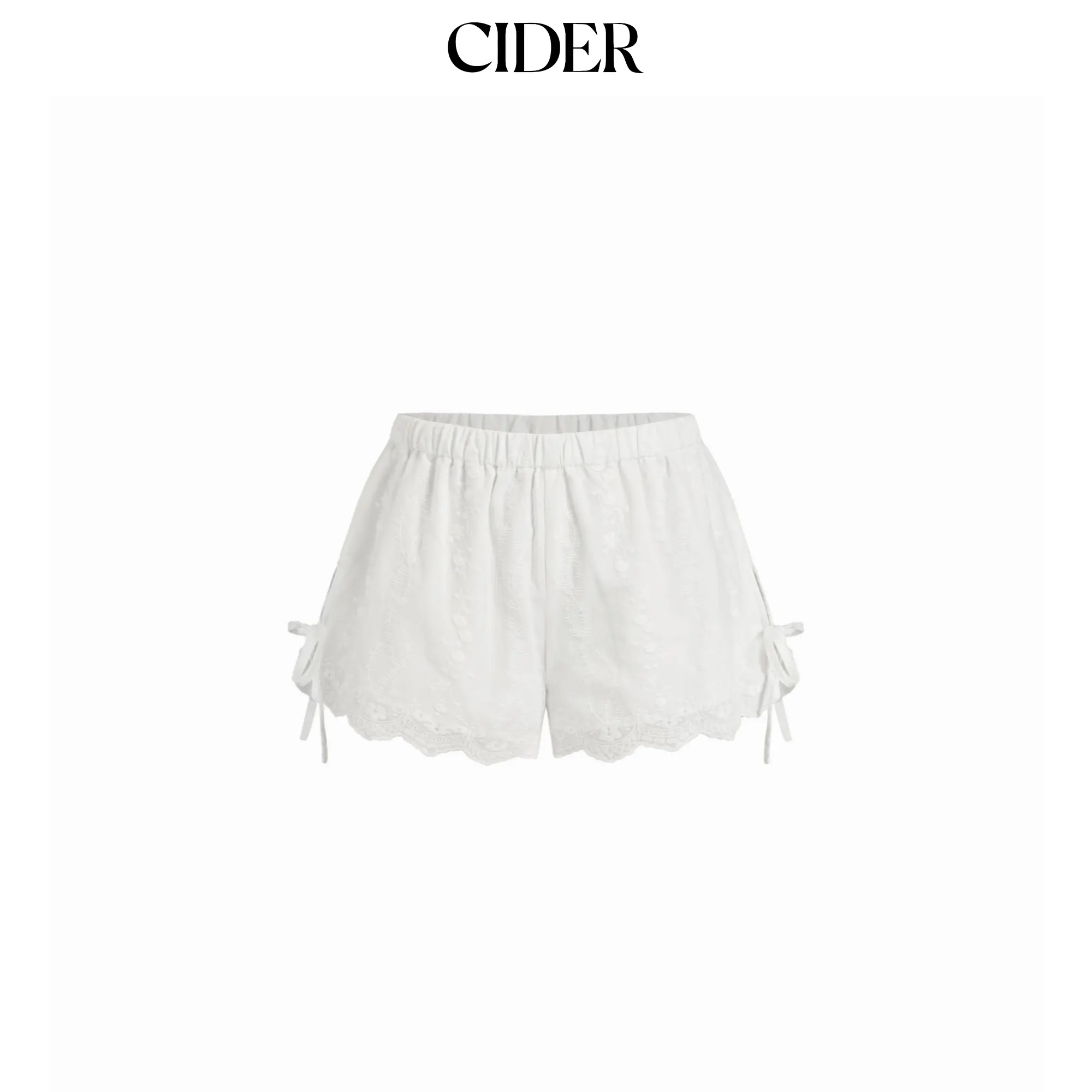 Cider Cotton Low Rise Embroidery Tie Side Split Pointed Hem Oversized Shorts