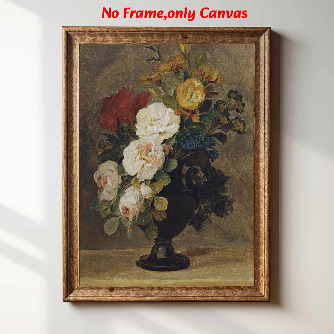 1 pc, wall art, Vintage poster, ANTIQUE VASE canvas painting, floral oil painting style art print in white red yellow, living room decor, bedroom decor aesthetic, dining room decor, housewarming gift, unframed