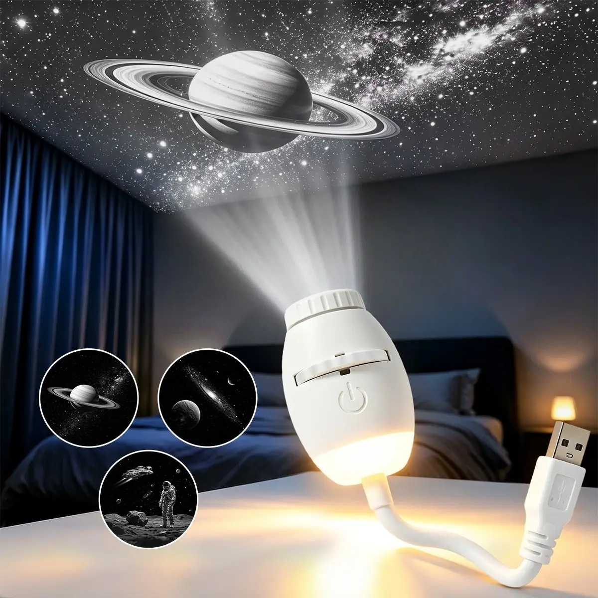 2-in-1 Galaxy Projector Night Light, USB Starry Sky Night Light Projector,  LED Projection Lamp for Bedroom Ceiling Wall Room Decor