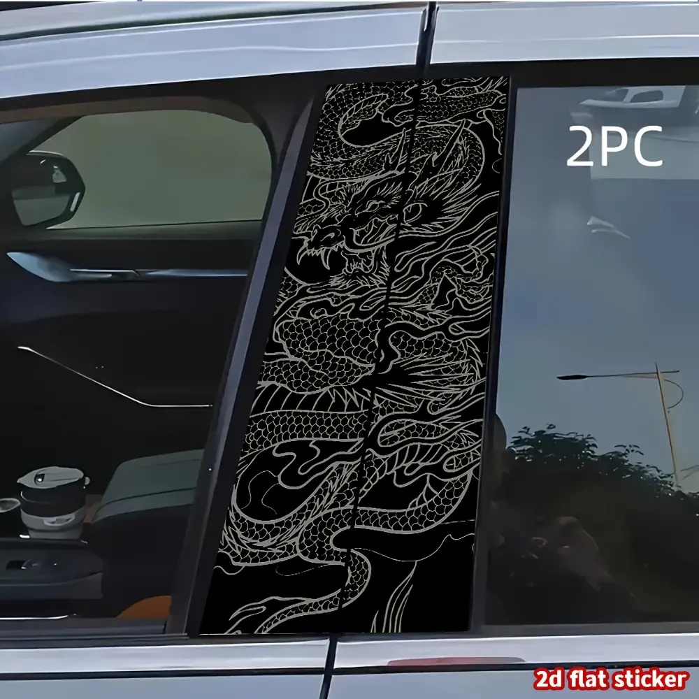 2pcs Black And White Dragon Pattern Car B-Pillar Waterproof Sticker Wear-Resistant Anti-Scratch Beautiful And Practical 2D Flat Style Car Sticker Waterproof Suitable for Car B-Pillar - Easy to Paste And Durable Design Suitable for Sedans, Cars Car Decals