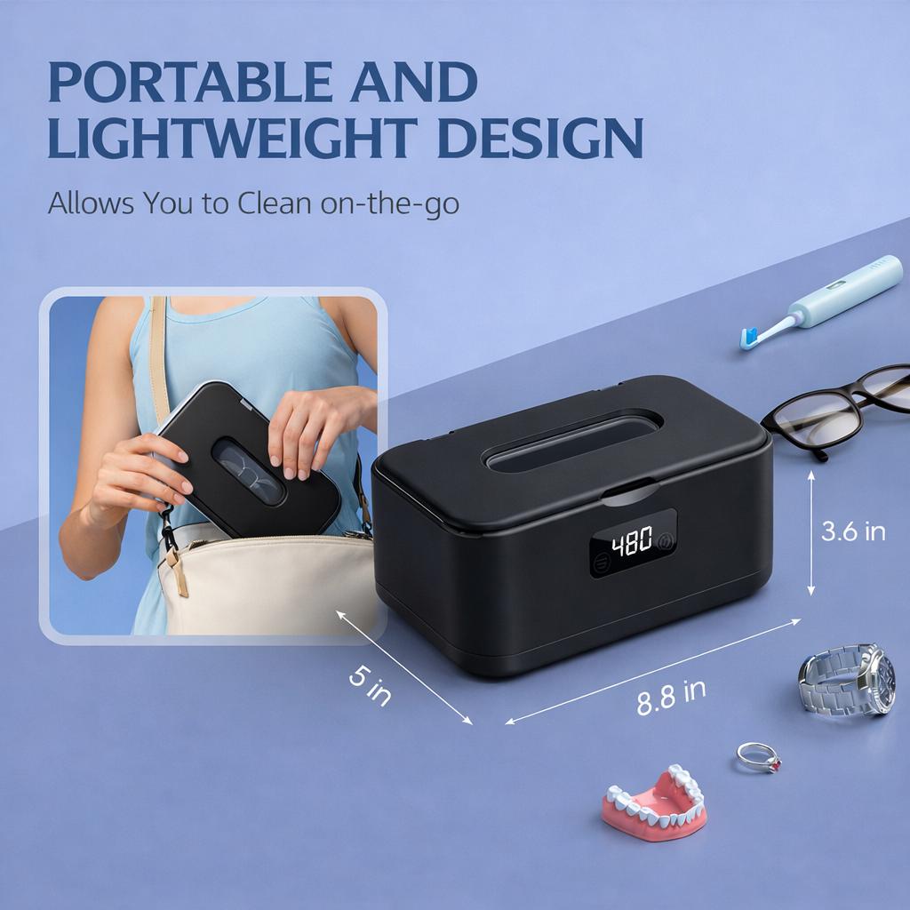 Ultrasonic Jewelry Cleaner with UV Sterilizer, Portable 360° Deep Cleaning Sonic Washer Machine, Plug-In Adapter Powered for Rings, Necklaces, Earrings, Watches, Eyeglasses, Retainers & Dentures