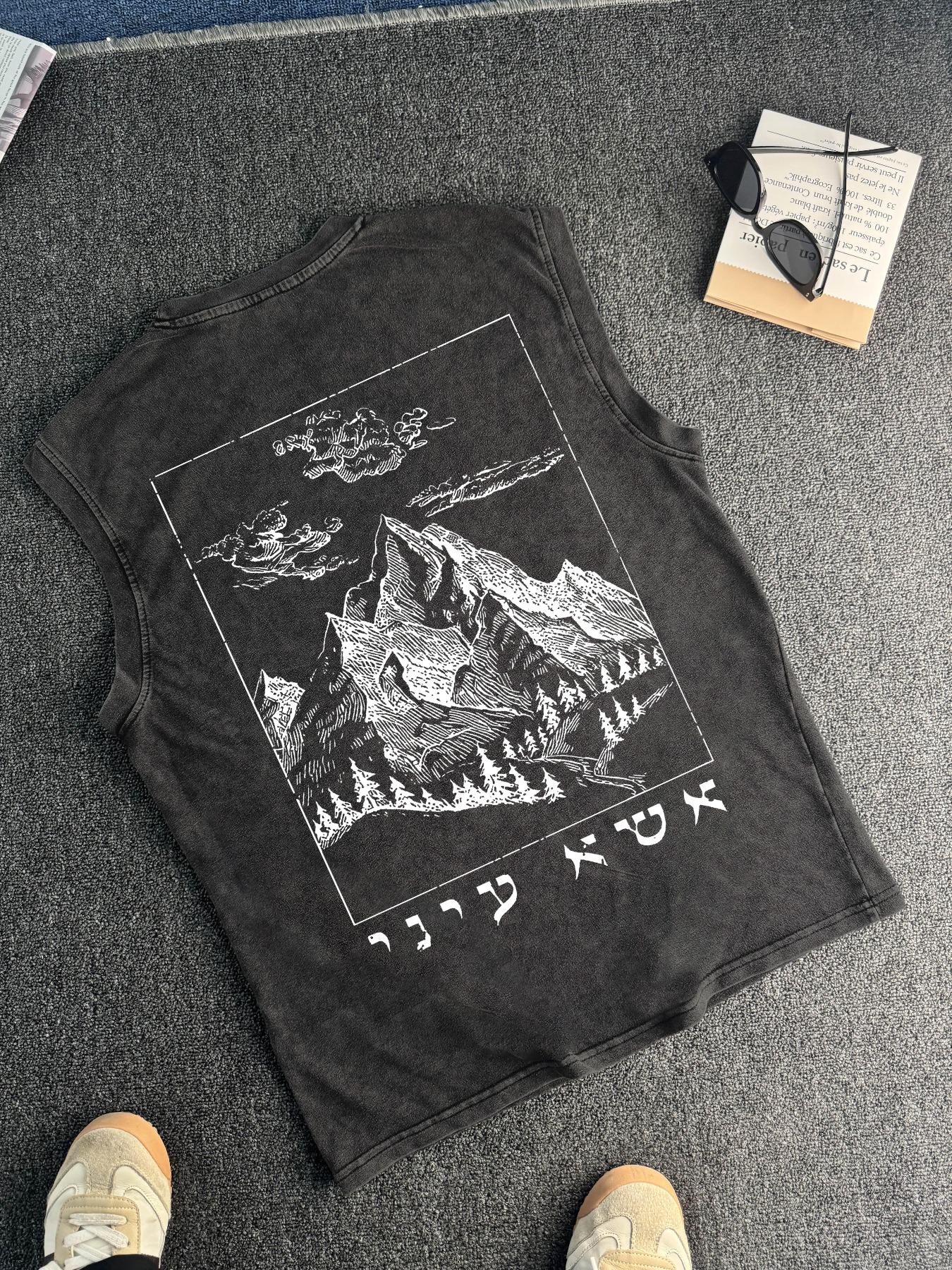 Men's Vintage Cotton Streetwear Tank Vest, Round Neck Sleeveless Casual Summer Top, Fitted Fashionable Design, Moderate Fabric Thickness