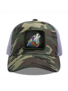 Colorful Wolf  Camouflage Mesh Baseball Cap for Men & Women - Adjustable Snapback Trucker Hat, Breathable Back for Hiking, Fishing, Camping, Golf & Casual Outdoor Attire Camouflage Random