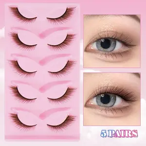 MAANGE 5 Pairs Brown Natural Mink False Eyelashes Warm Tone Wispy Gradient C Curl Strip Lashes Soft Thin Band Light Volume Fake Lashes Warm Makeup & Light Daily Eye Cosmetics