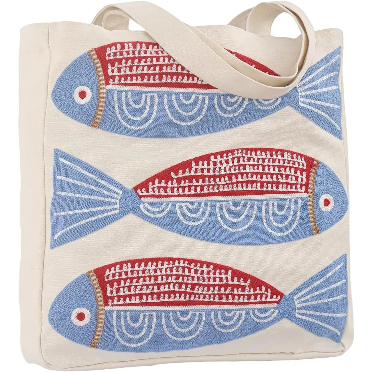 Ocean-Themed Embroidery Tote Bag for Women Summer Canvas Beach Bag Reusable Bag for Shopping Grocery Book