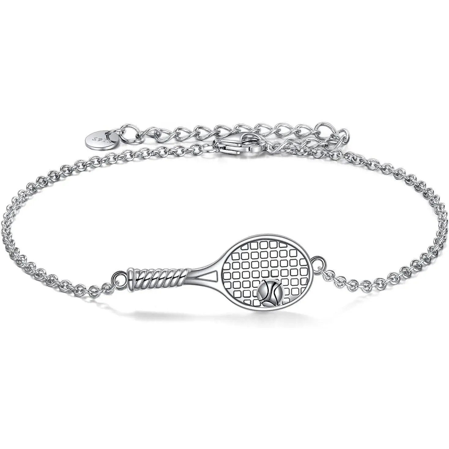 Bracelets for Women & Men with Sterling Silver Tennis Racket Motif, Funky Unique Accessories for Casual Wear and Tennis Lovers, Sports Theme, Unique Motif