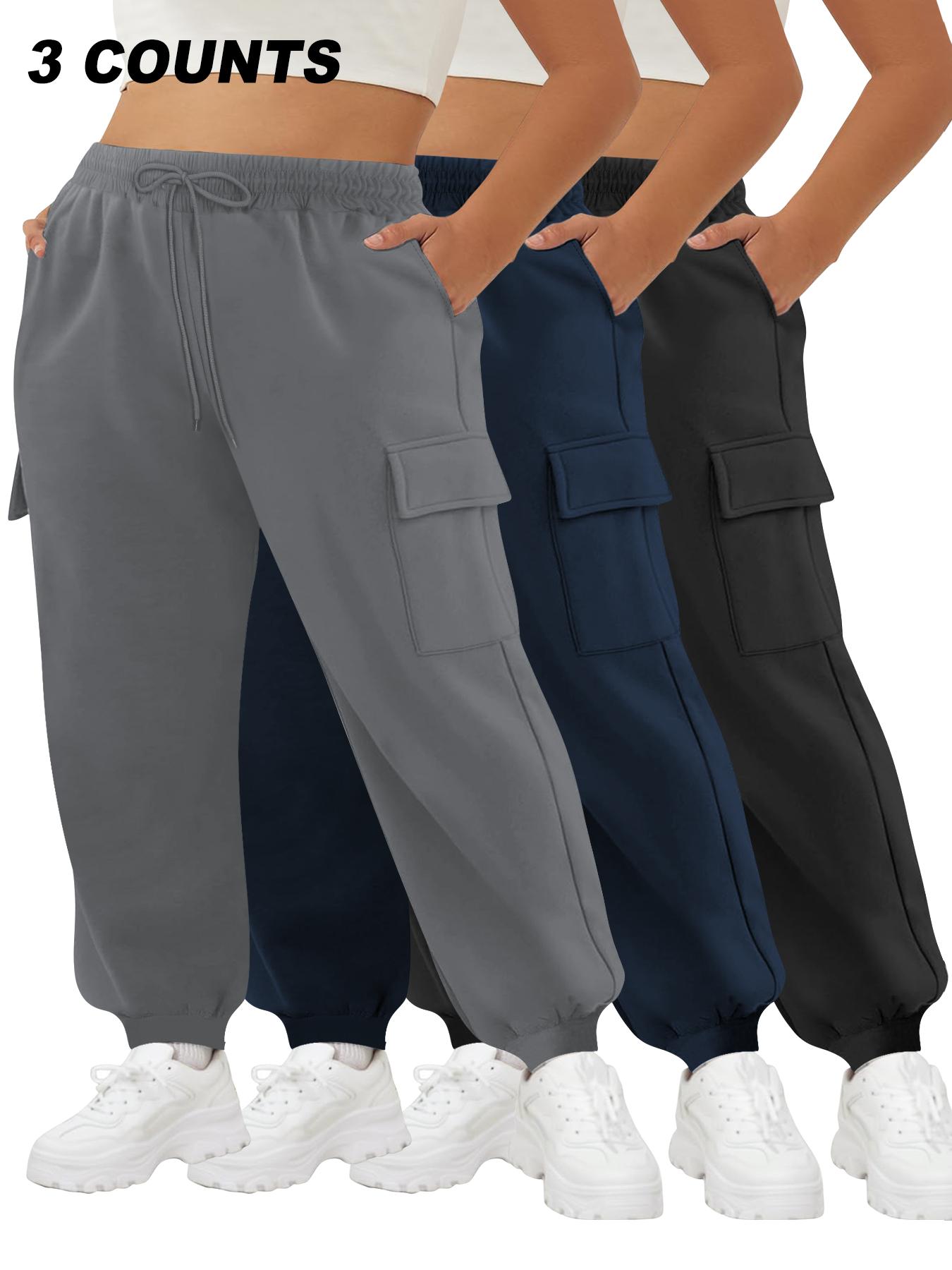 【Plus Size】 Solid Cargo Pants, Casual Comfortable High Stretch Cargo Pants for Daily Wear, Women's Bottoms for All Seasons, Casual Comfy Trousers, Casual Loose Pocket