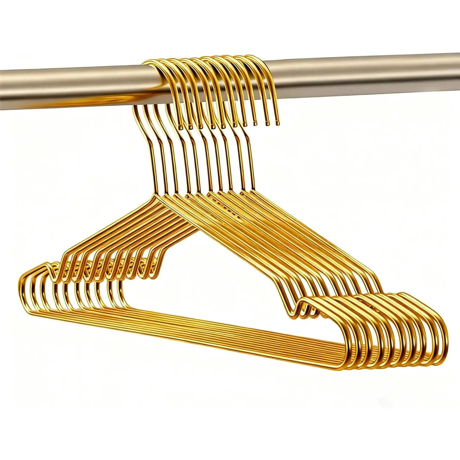 Gold Hangers for Clothes, Ultra Thin Metal Clothes Hangers Heavy Duty Coat Hanger for Dress Skirts Pants Bra Underwears, Space Saving Wire Suit Hangars Closet Organizer Dorm Room Essentials, 10 Pack