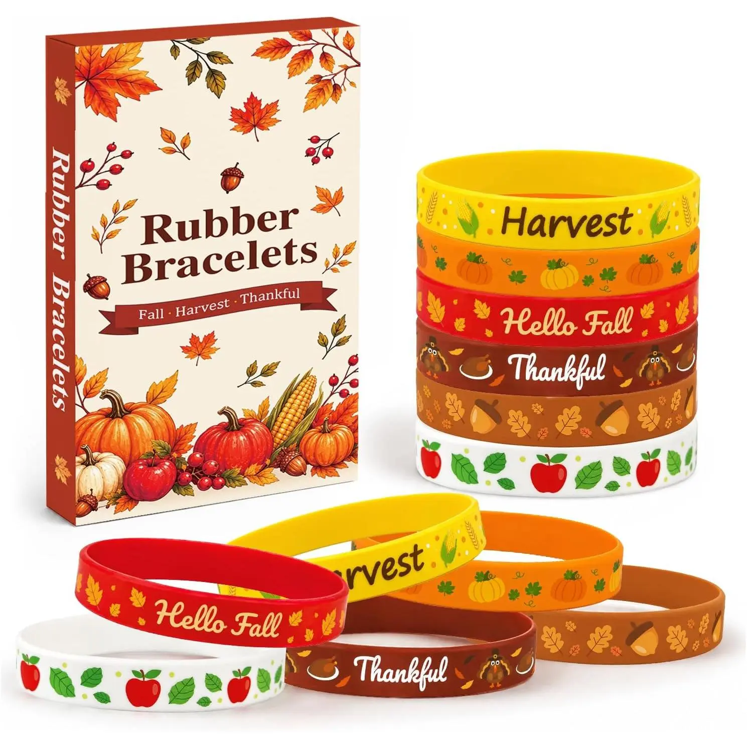 20 count Fall  Bracelets Party Favors Gifts Accessories | Thanksgiving Rubber Wristbands Party Supplies Prizes for Audlts, Autumn Harvest Decorations Goodie Bag Stuffers Fillers