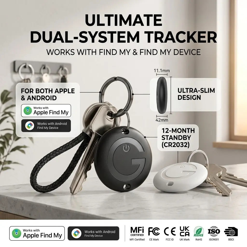 Circular Pet Tracker Finder Airtag Compatible with iOS & Google Dual Systems, Smart Bluetooth-compatible Find My Lost Device
