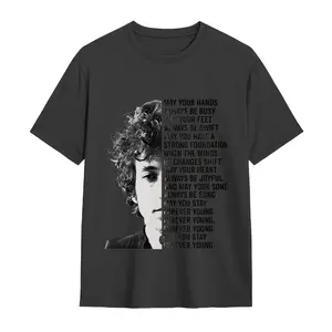 Bob Dylan Forever Young Lyrics & Half-Face Portrait Vintage Cotton T-Shirt - Unisex Regular Fit Tee, White with Black Print, Sizes S-3Xl, Machine Washable, Pre-Shrunk Casual Music Fan Apparel, Allseason Clothing, Classic Round Neck, Nontransparent Materia