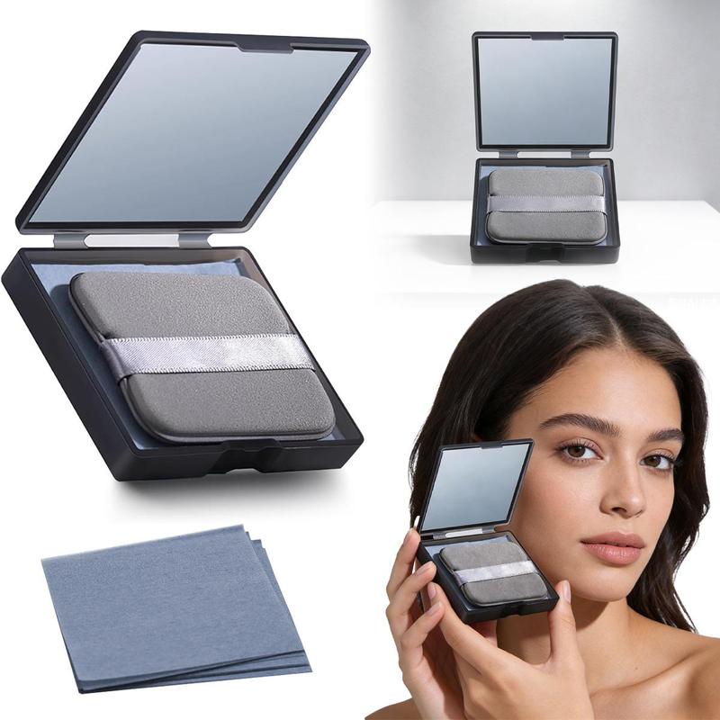 Portable Oil Absorbing Face Paper with Mirror & Puff, 500pcs/set Oil Control Face Paper, Makeup Blotting Paper for Oily Skin, Facial Makeup Tool