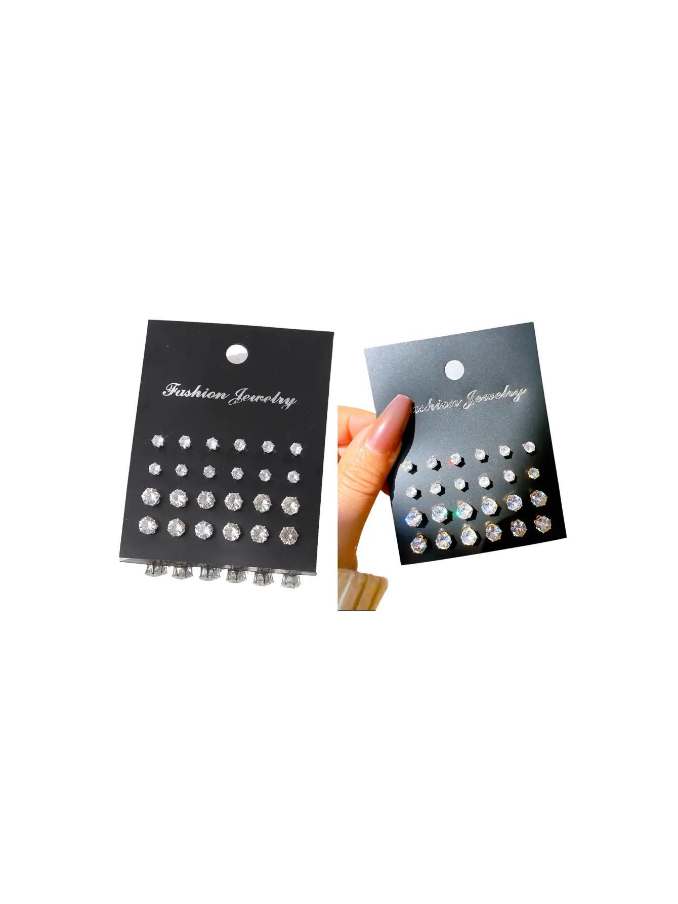 Women's Mixed Size Elegant Rhinestones Decor Zircon Stud Earrings, Ear Jewelry For Party, Daily Clothing Decor For Girl