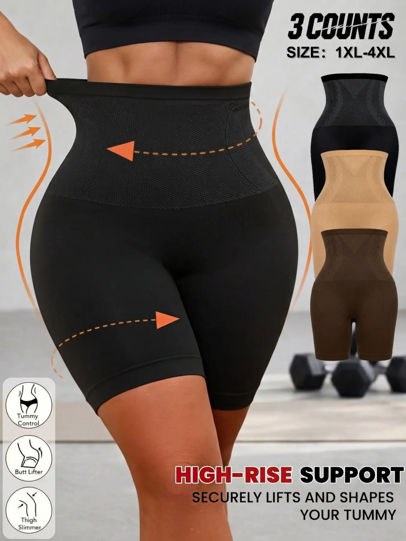 Women's High-Waisted Compression Shorts, 1/2/3 Pack, Sizes 1xl-4xl, Breathable Abdominal Control, Ideal for Running, Yoga, Casual Wear