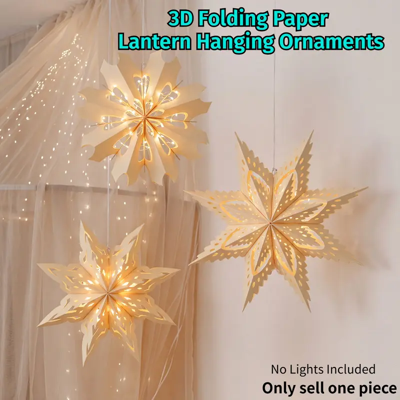3D Folding Paper Snowflake & Star Lantern Hanging Ornaments, Thick Sturdy Paper for Xmas Wedding Birthday Party Decor, Party Decorations