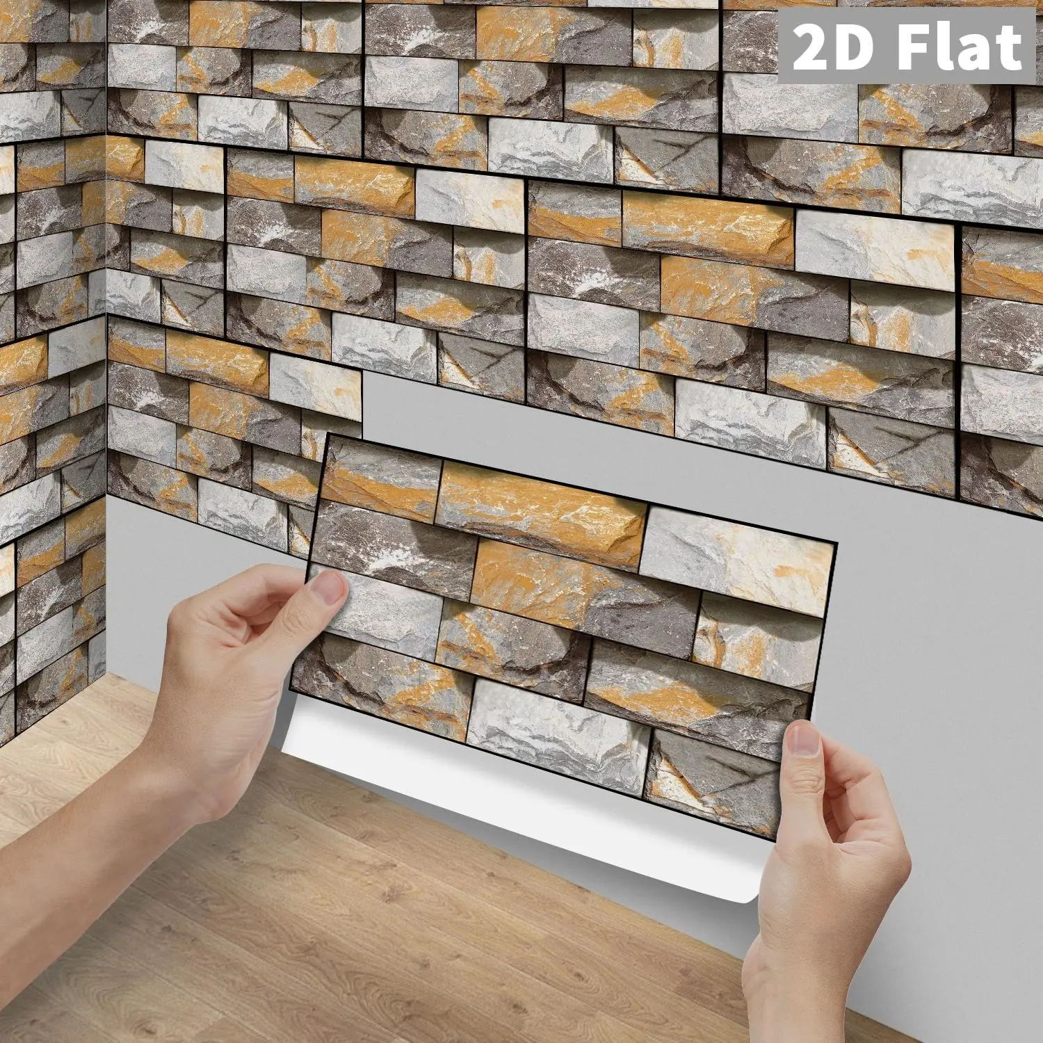 6/12/24/48Pcs FG Vintage Rustic Slate Stone Mosaic Tile Stickers, 2D Flat PVC Crystal Film Self Adhesive Waterproof Oilproof Wall Decals For Kitchen Bathroom Floor Wood Backsplash Stickers