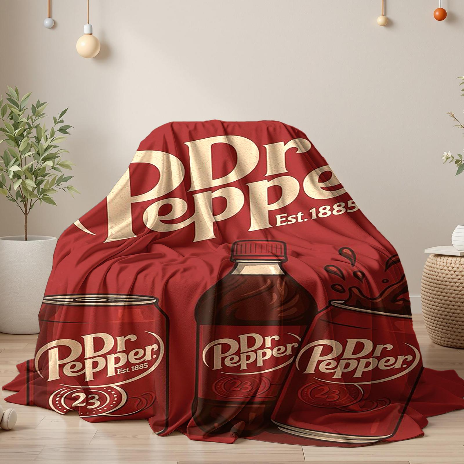 Vintage Three cans Dr Pepper Flannel Throw Blanket cozy soft fluffy lightweight slogan print soft fleece blanket flannel throw personalized flannel gift