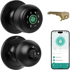 4 in 1 Biometric Door Lock - Keyless Entry  Lock - Indoor Door Knob - Fingerprint Recognition, Passcode, App Control & Physical Key - 5 Sec Auto-Lock