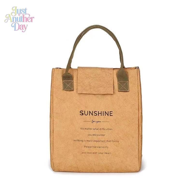 Insulated Lunch Tote Bag for Women Men Waterproof Tyvek Paper Lunch Bag with SUNSHINE Print Leak-Proof Thermal Cooler Bag for Work Picnic and School Durable Handbag for Bento Boxes