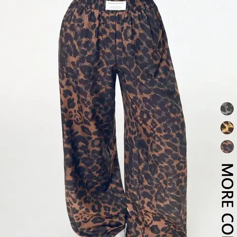 Women's Leopard Print Wide Leg Pants, High Waist Elastic Waist Loose Fit Oversized Baggy Street Style Long Pants, Printed Pants, Fashionable Casual Wear, Casual Street Trousers